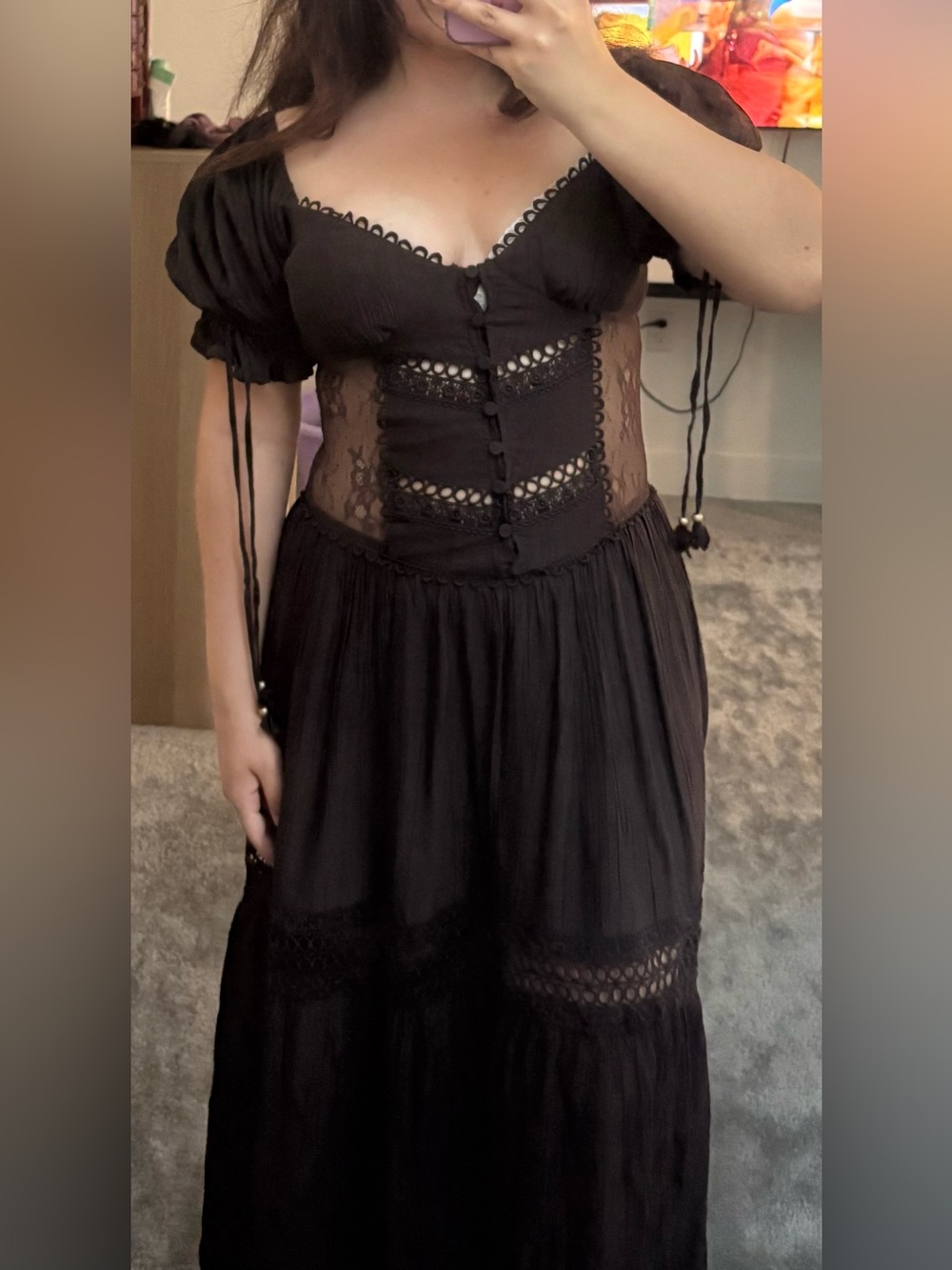 Lace Brown Boho Lace Panel Maxi Dress